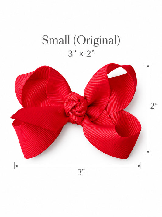 a 3 in hair bow in red with measurements - Alternative view