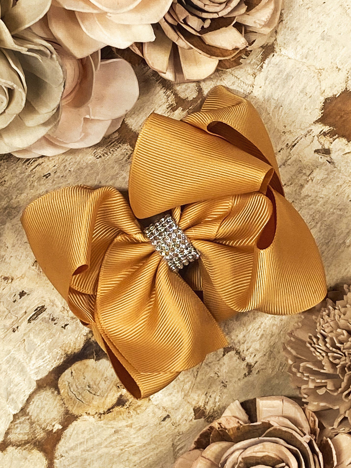 4.5 inch gold classic rhinestone center hair bow