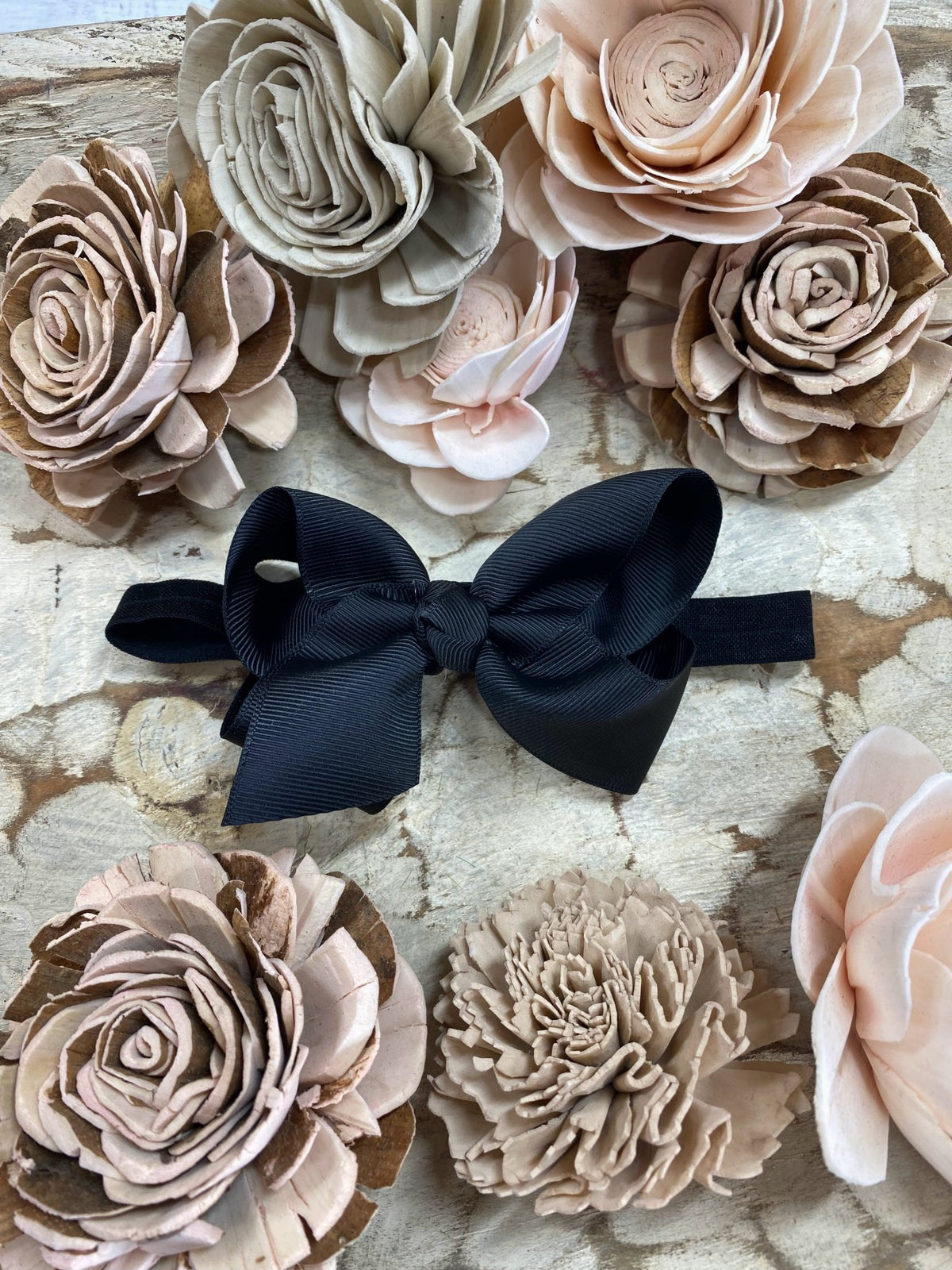4 inch black essential grosgrain hair bow on satin headband