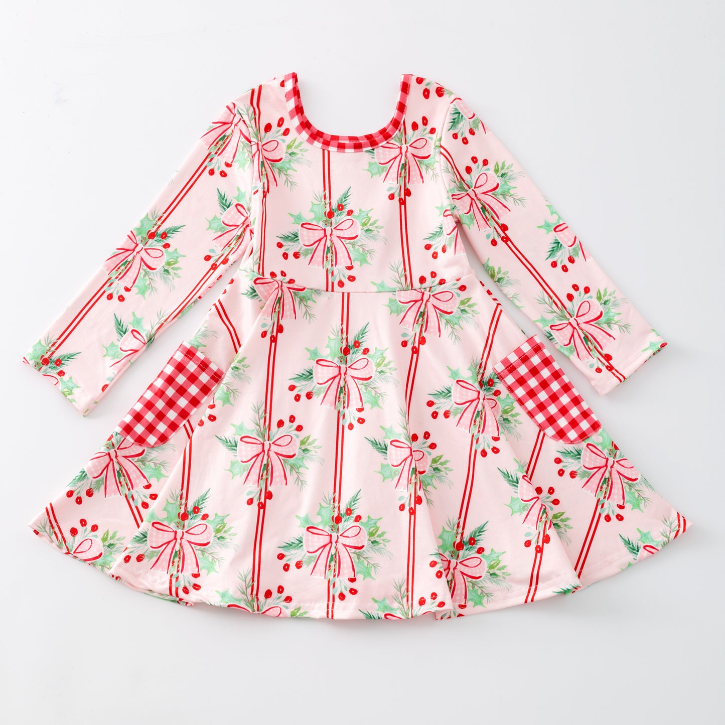 Holly Bows & Stripes Twirl Dress