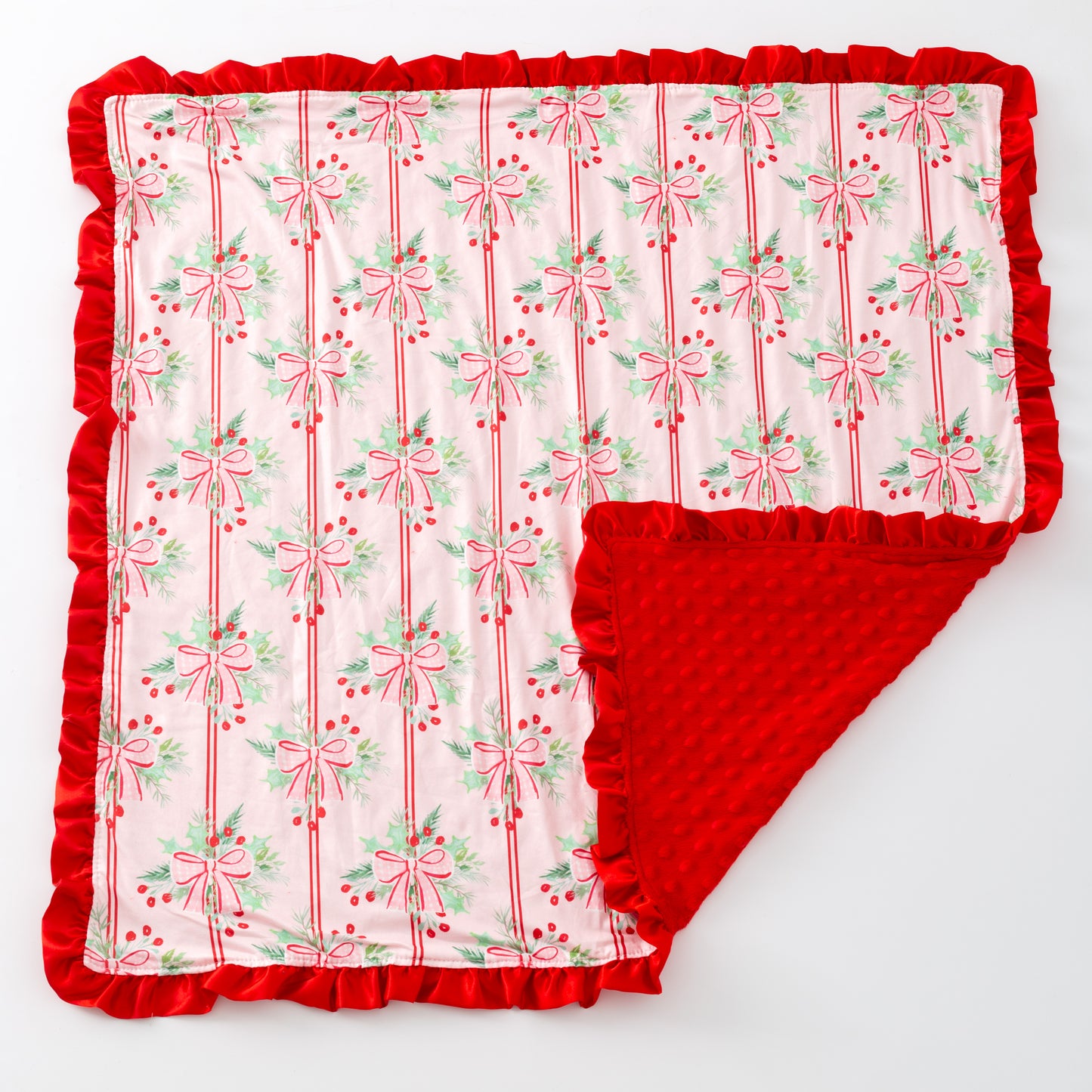 Holly Bows & Stripes Baby Blanket