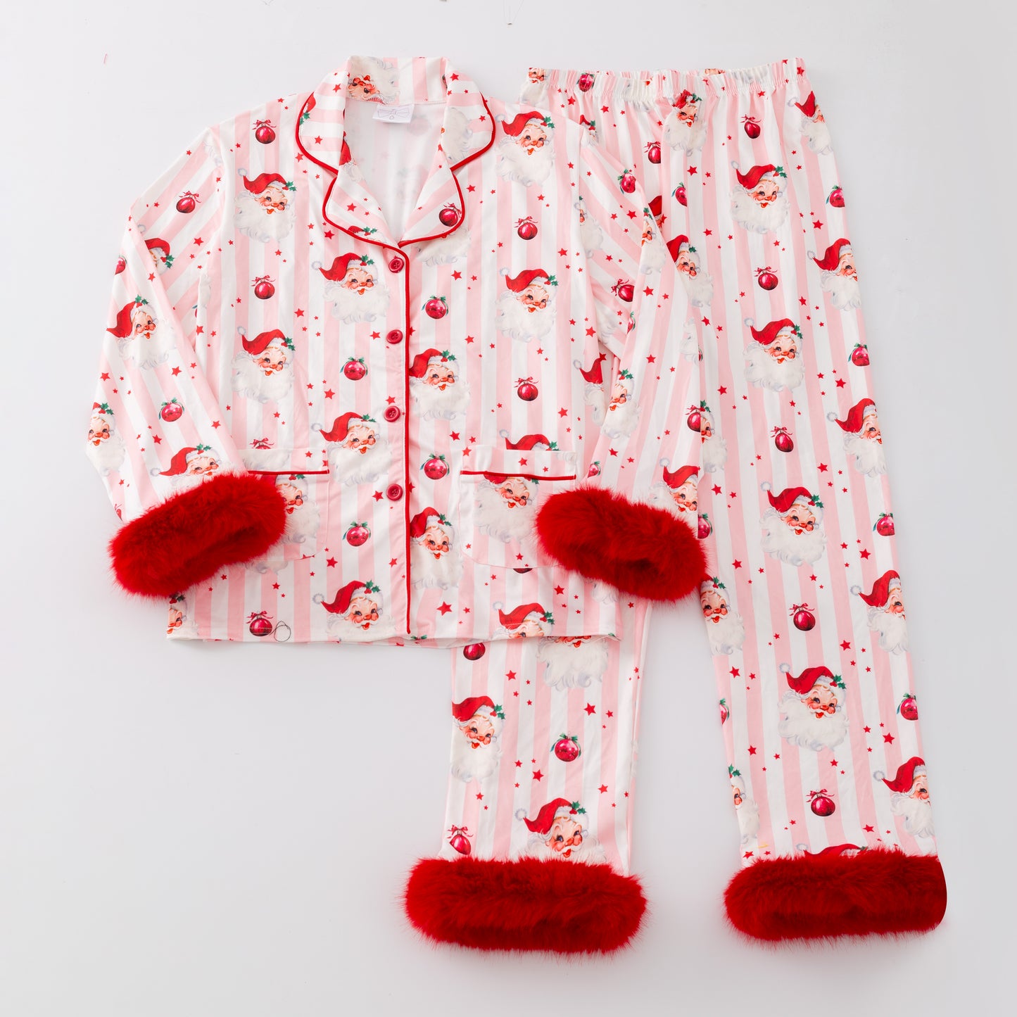 Santa & Stripes Fuzzy Trim PJ's