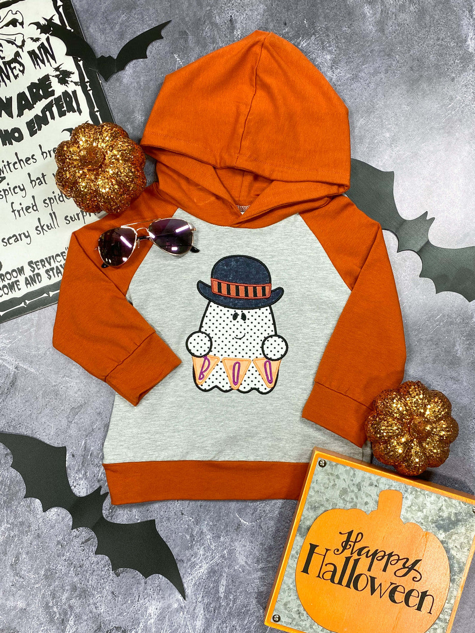 Boo! Ghost applique on long sleeve hoodie