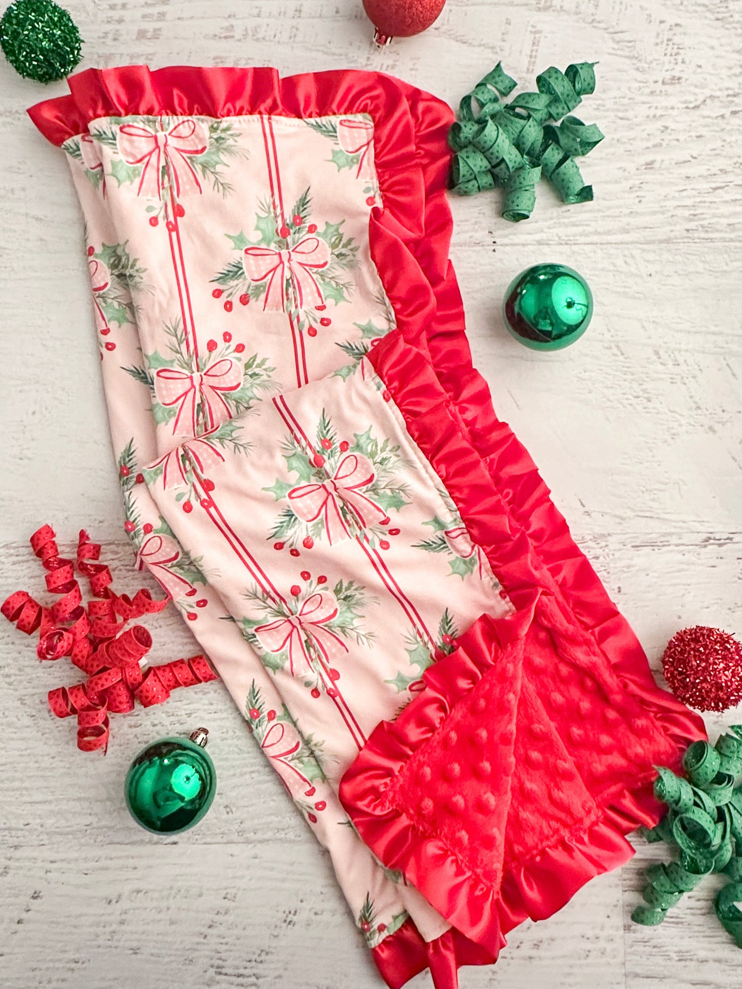 Holly Bows & Stripes Baby Blanket