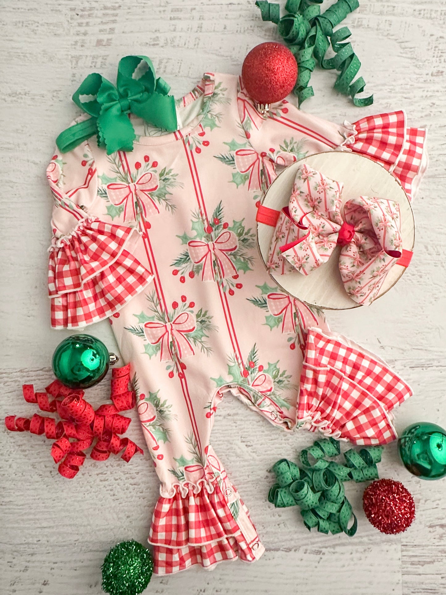 Holly Bows & Stripes Infant Onesie
