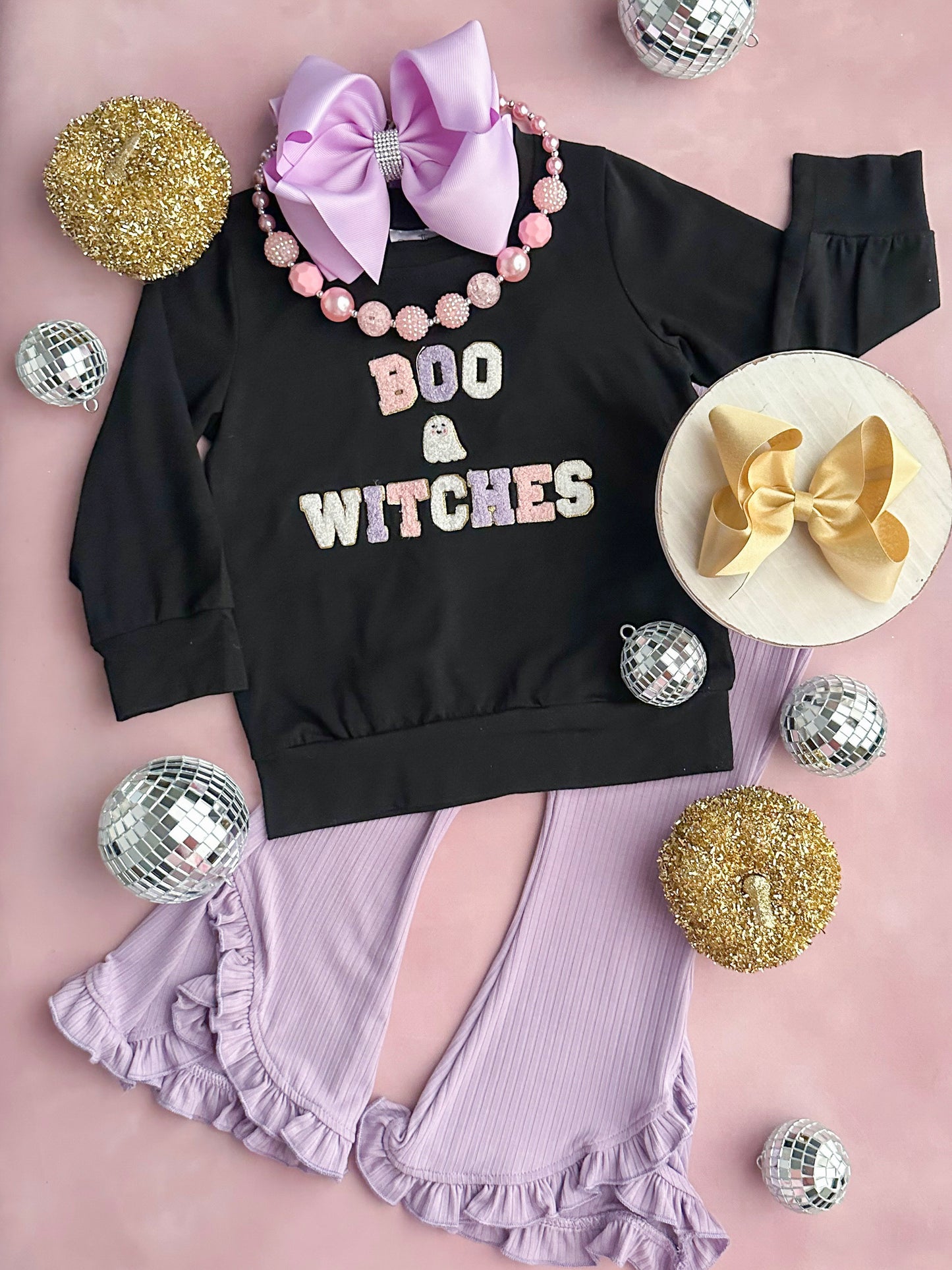 BOO & Witches Purple Ruffled Bell Bottoms Set