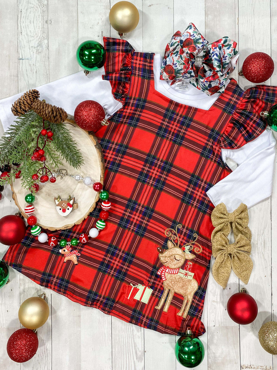 Christmas Reindeer Plaid Dress for Girls The Hair Bow Company