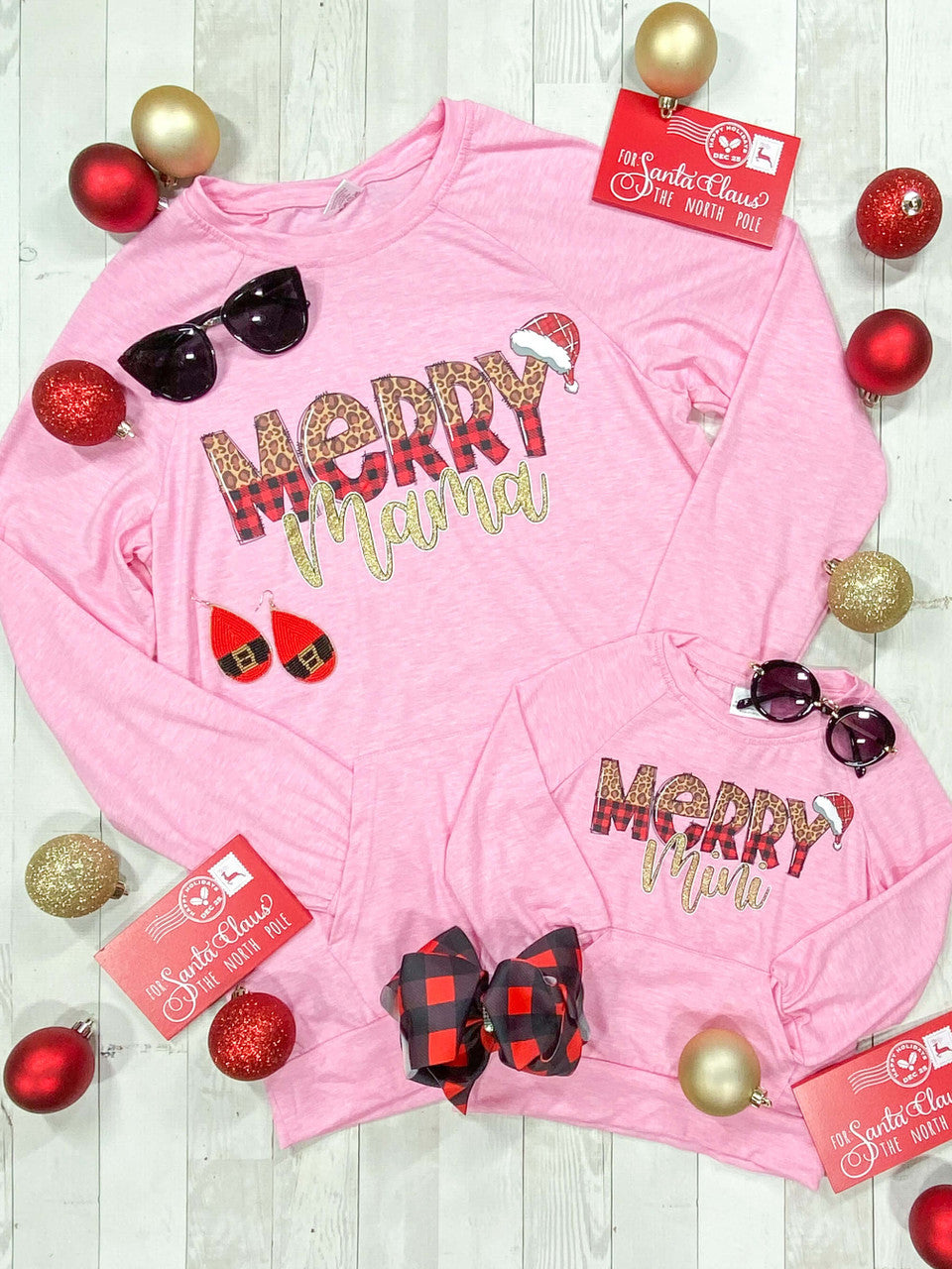 This lightweight heathered pink top is perfect to match with your mini! Featuring Merry Mama and Merry Mini screen prints on the respective tops, you'll both love coordinating in these cute tops.