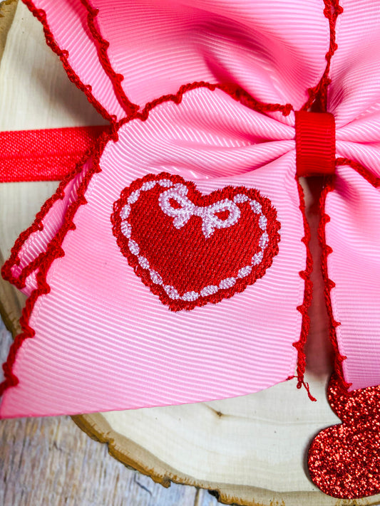 Valentine Doily Heart Embroidered Bow Headband - Alternative view