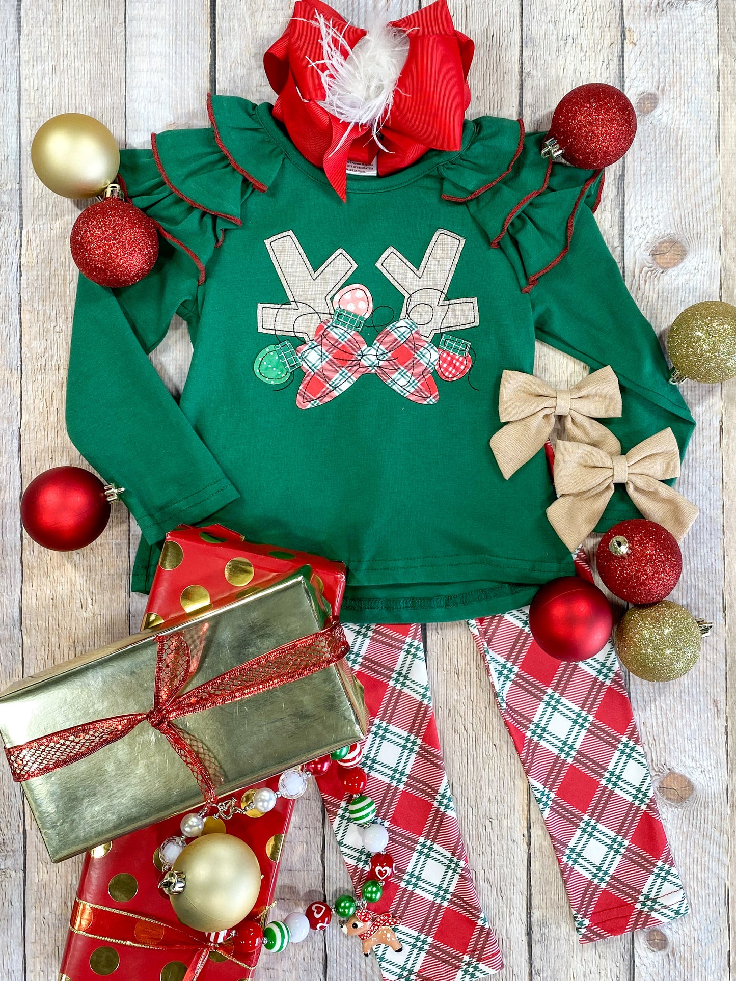 antlers and lights plaid pants set