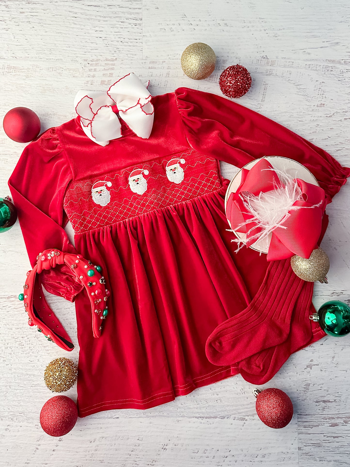 Santa Trio Red Velvet Dress: FINAL SALE