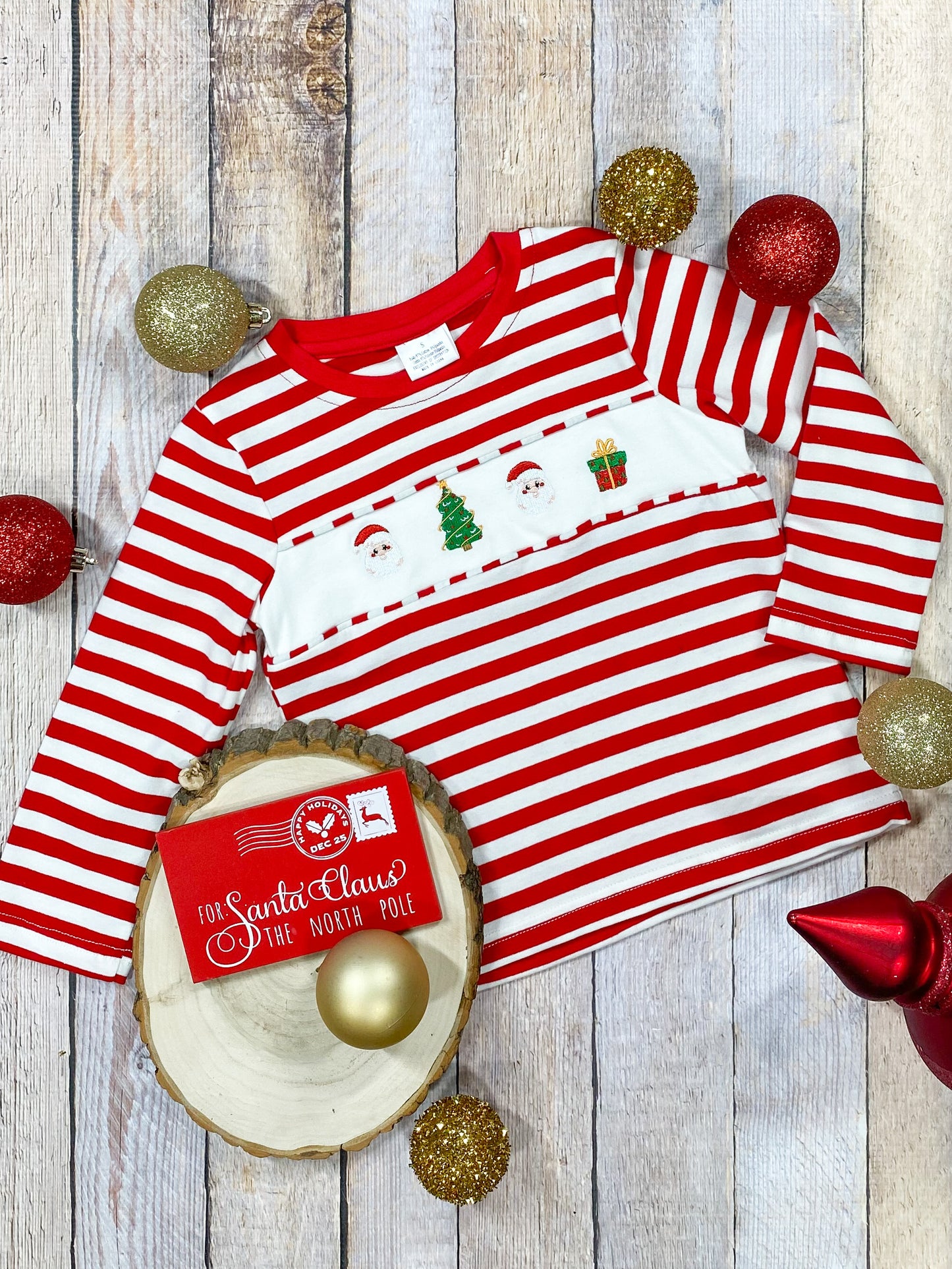 Red Striped Santa Boys Top