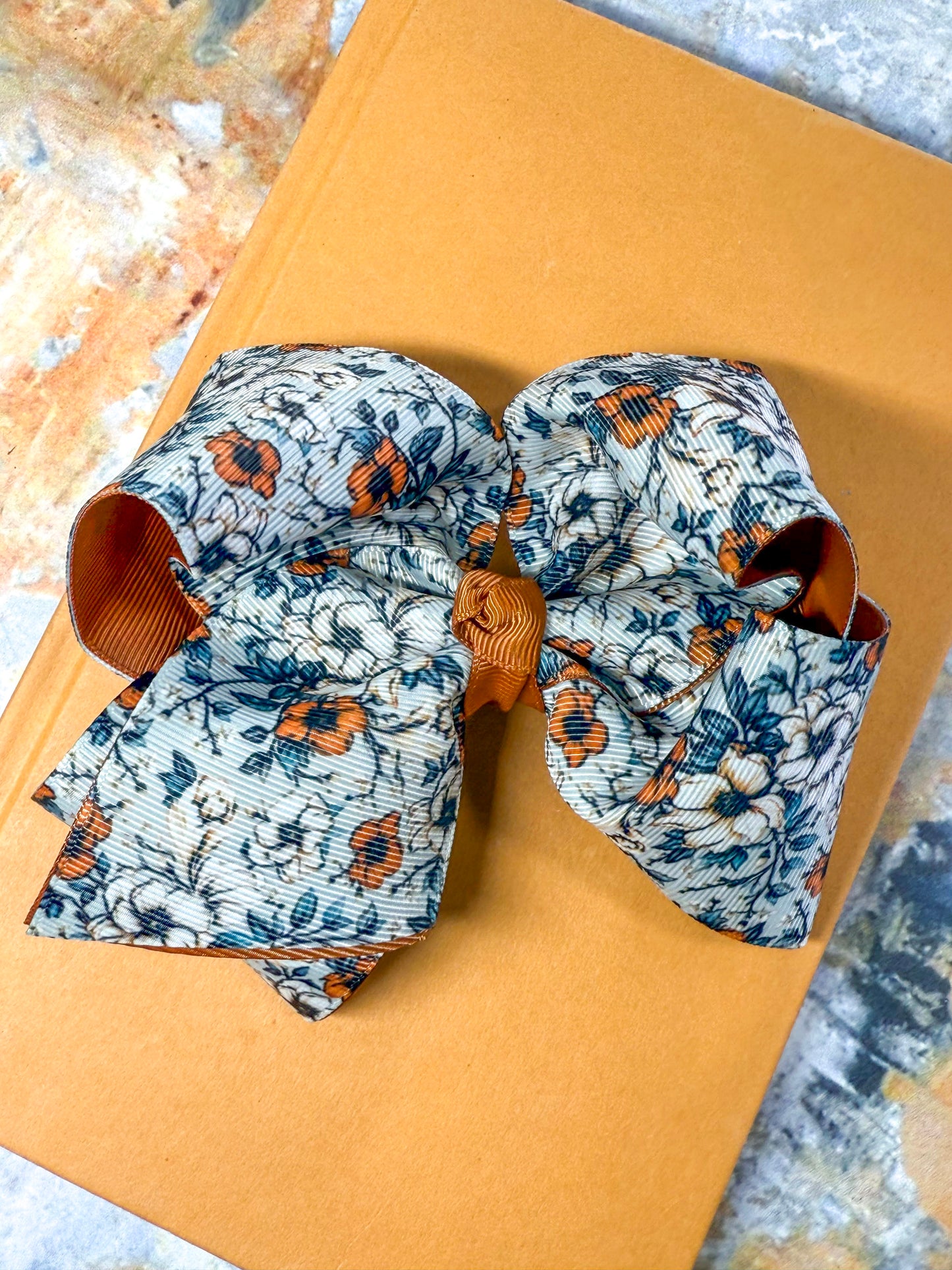Fall Floral Printed Double Layer Hair Bow