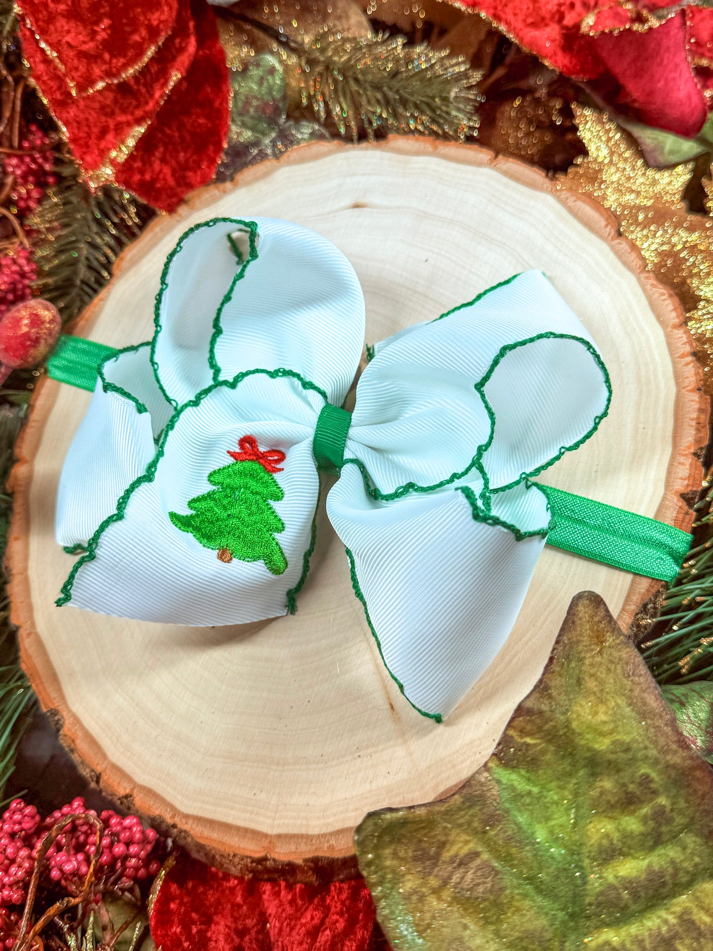Christmas Tree Embroidered Headband