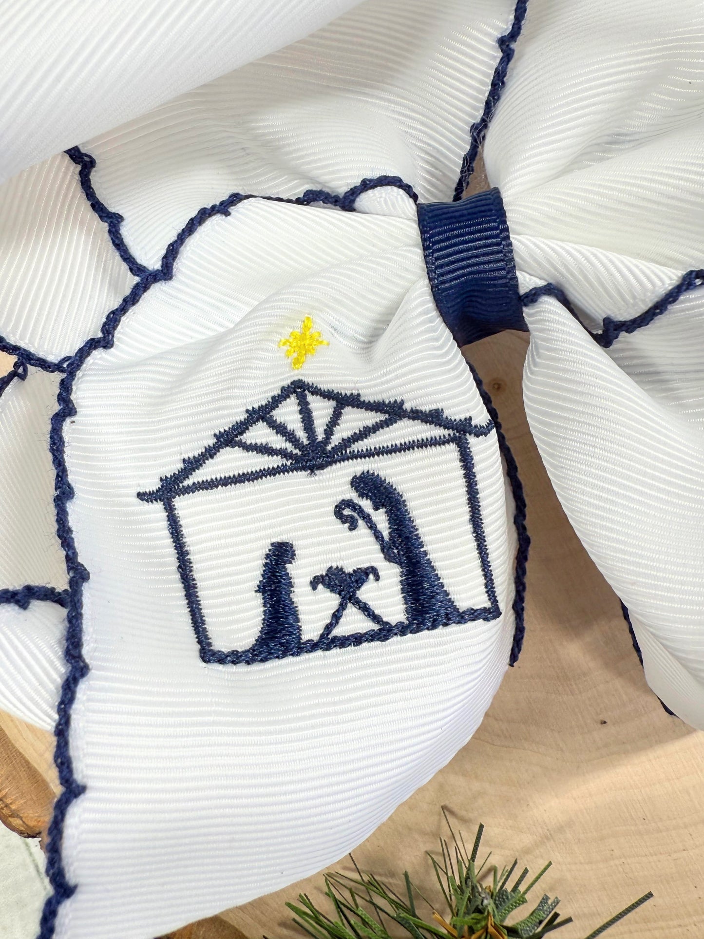 close up of the nativity scene embroidery