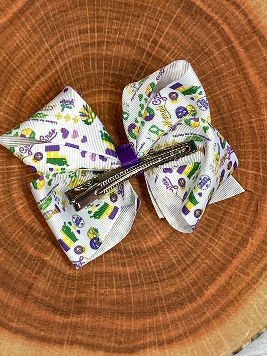 Mardi Gras Palooza Print Hair Bow - Alternative view