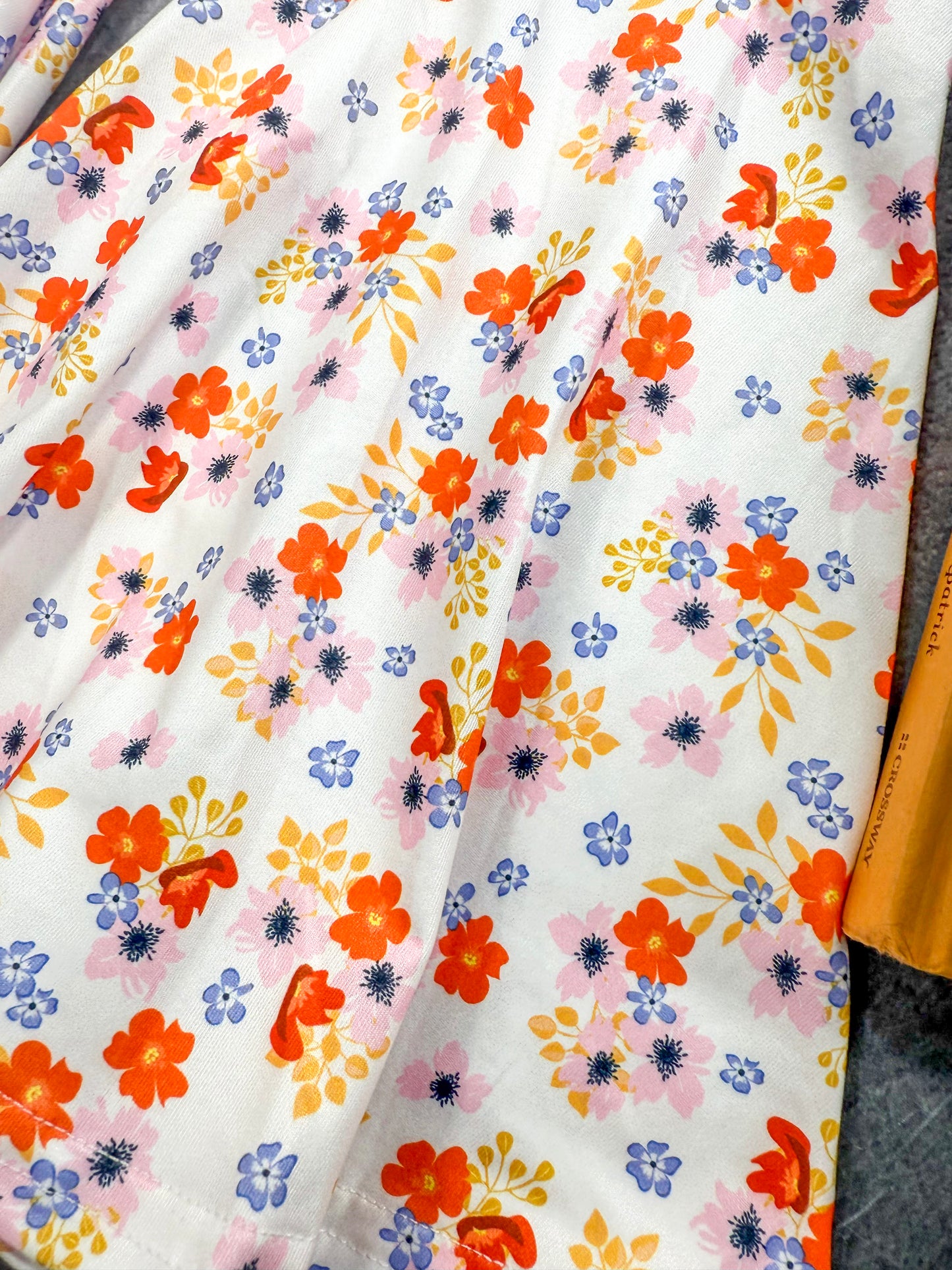 close up of the floral pattern on the bottoms