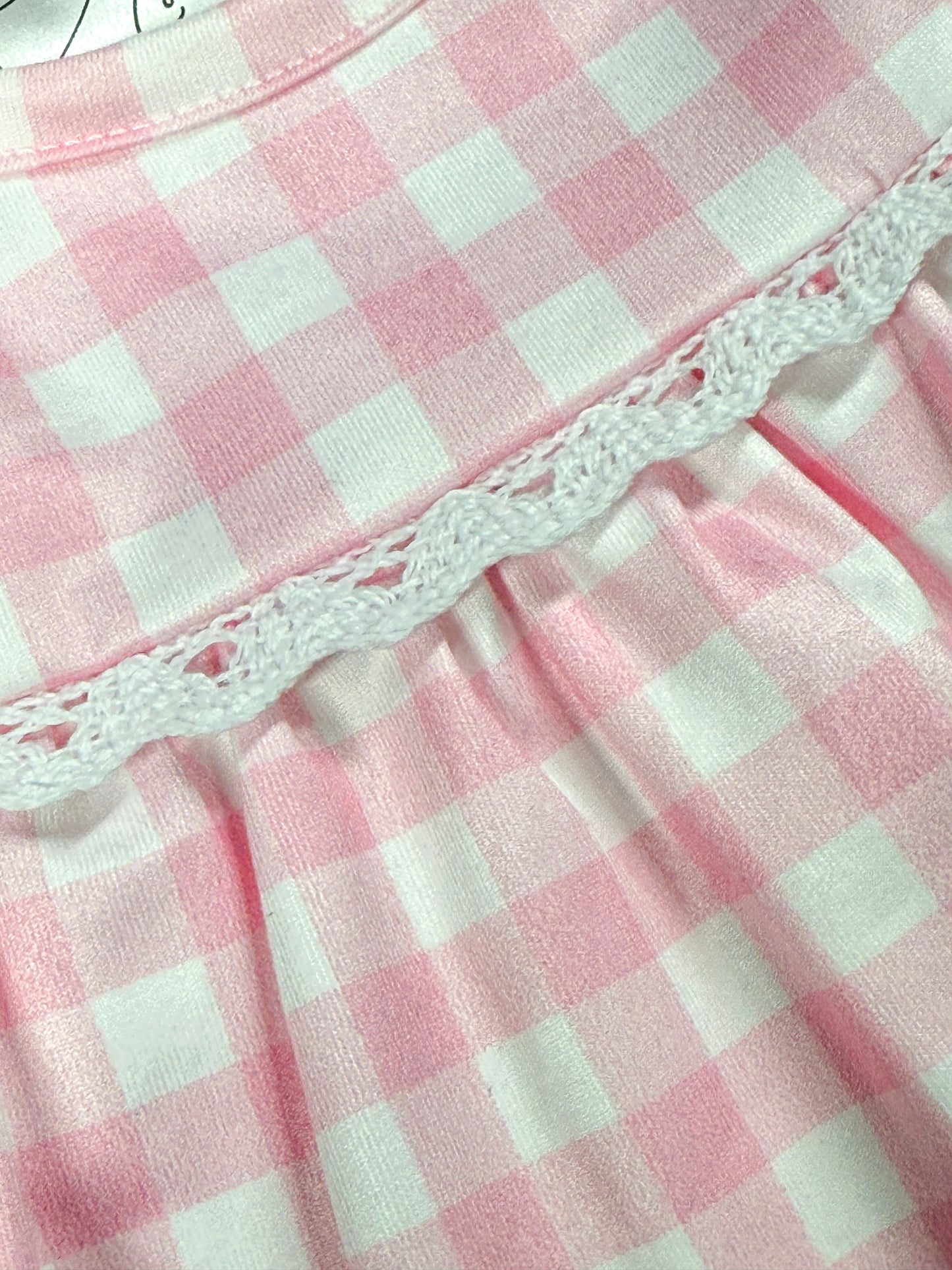 close up of the pink gingham pattern