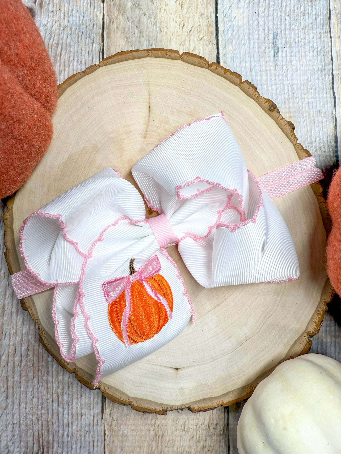 Coquette Pumpkin Embroidered Moonstitch Bow Headband