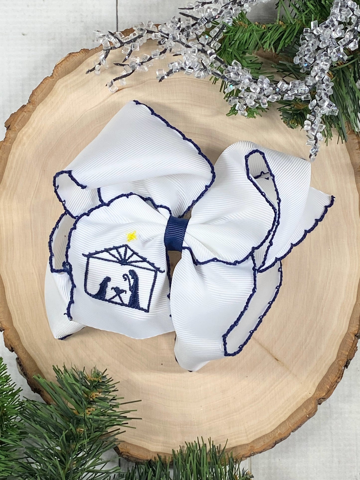 Nativity Scene Embroidered Hair Bow