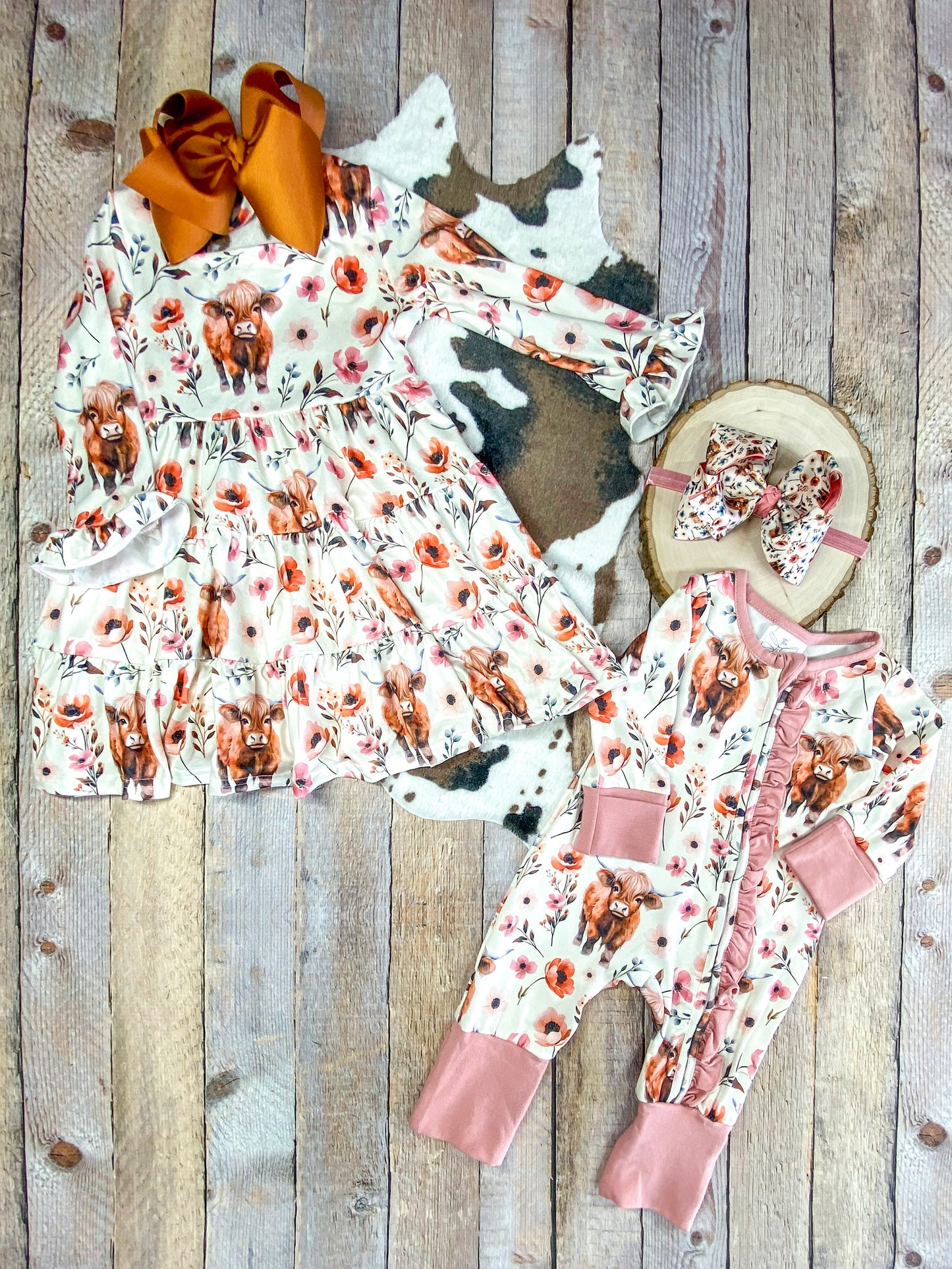 Highland Bloom Infant Onesie and the matching dress