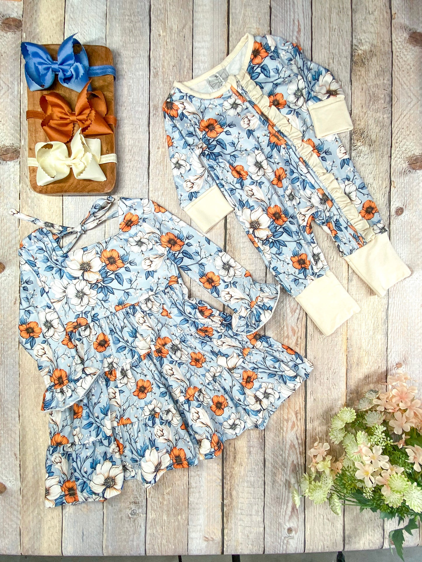 Autumn Whisper Tiered Twirl Dress with matching infant onesie