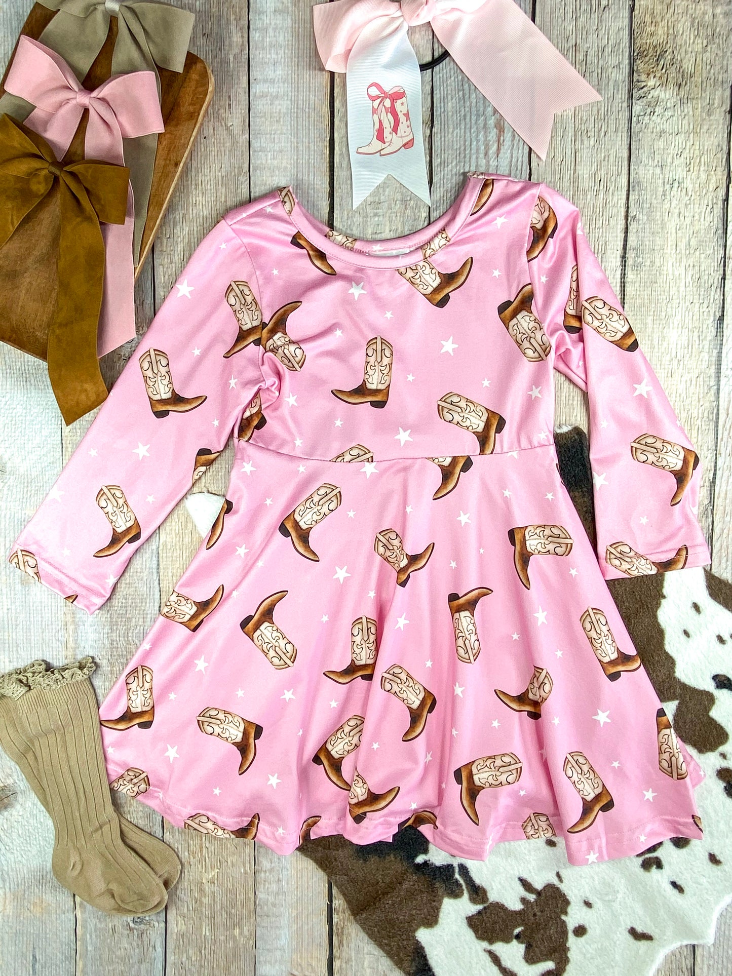 Cowgirl Boots Pink Twirl Dress