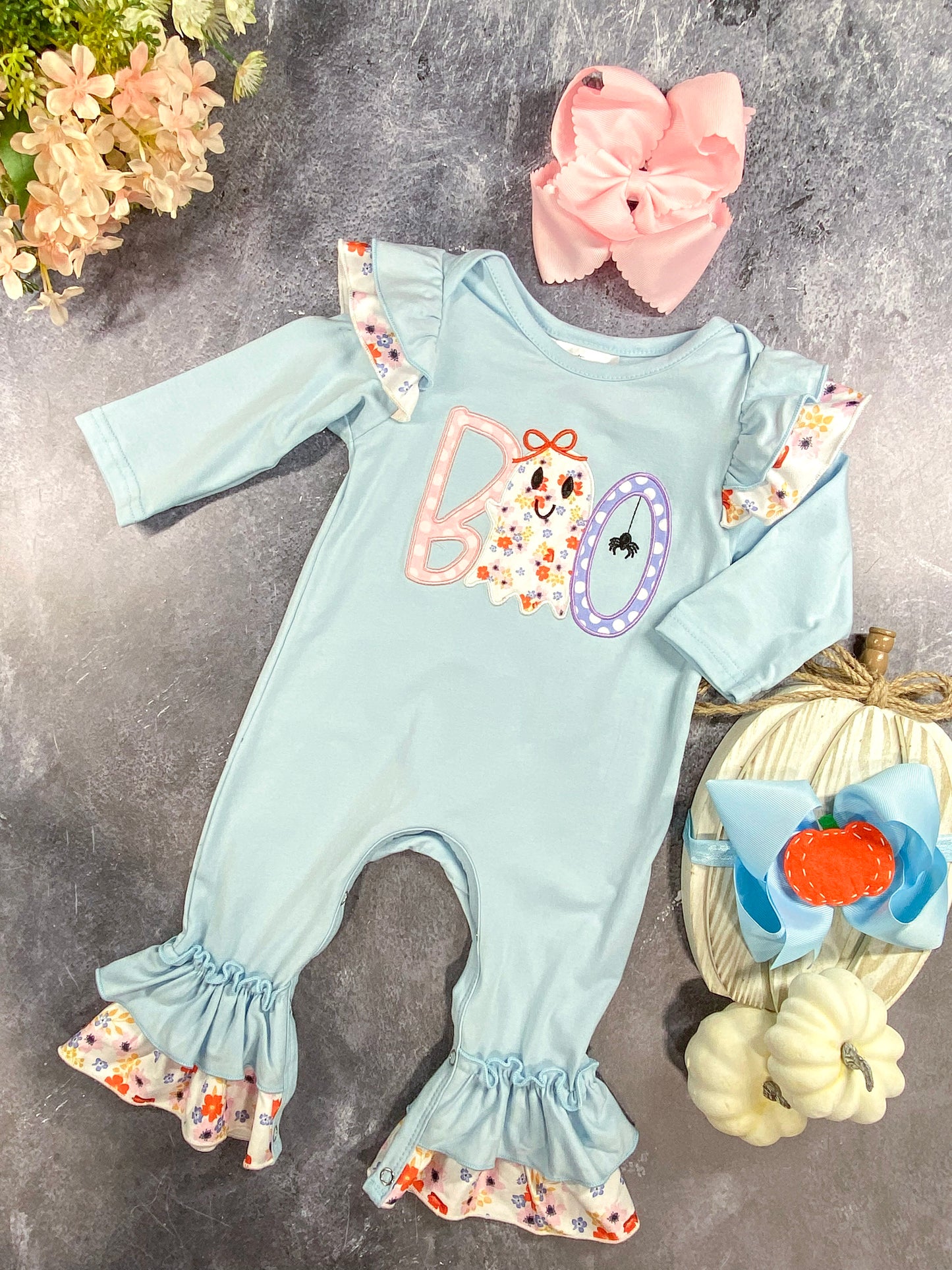 Blue BOO Floral Infant Romper