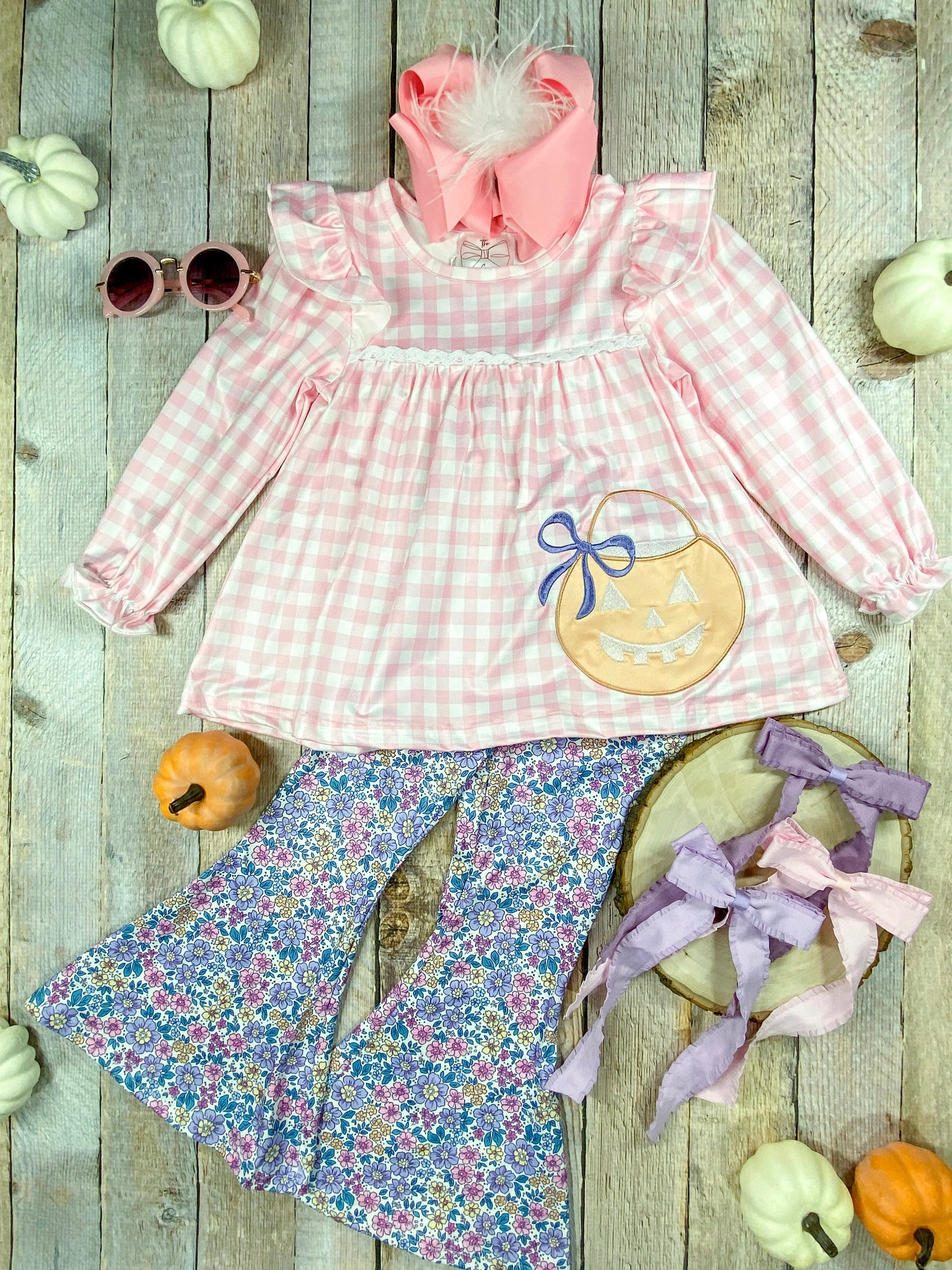 Trick or Treat Gingham & Floral Bell Bottoms Set