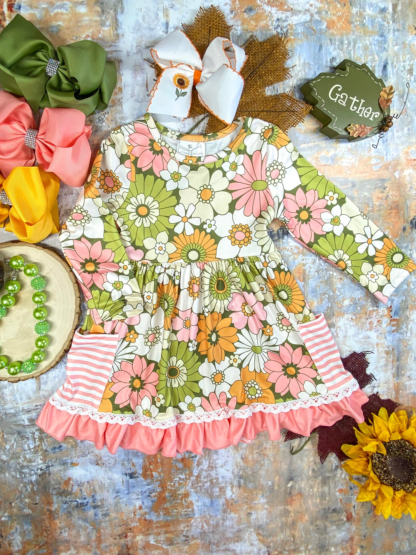 Fall Flowers Pink Ruffle Twirl Dress