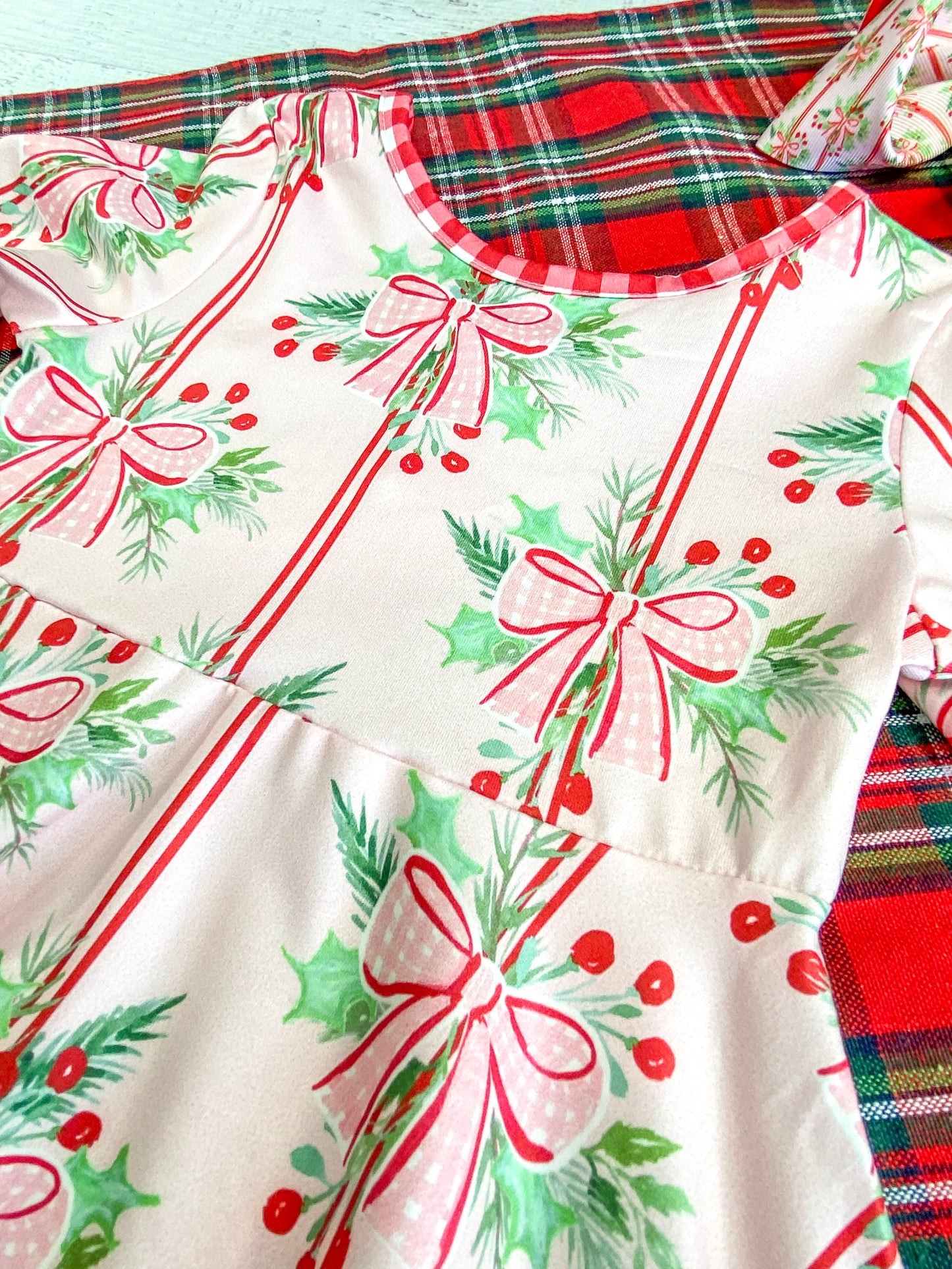 Holly Bows & Stripes Twirl Dress
