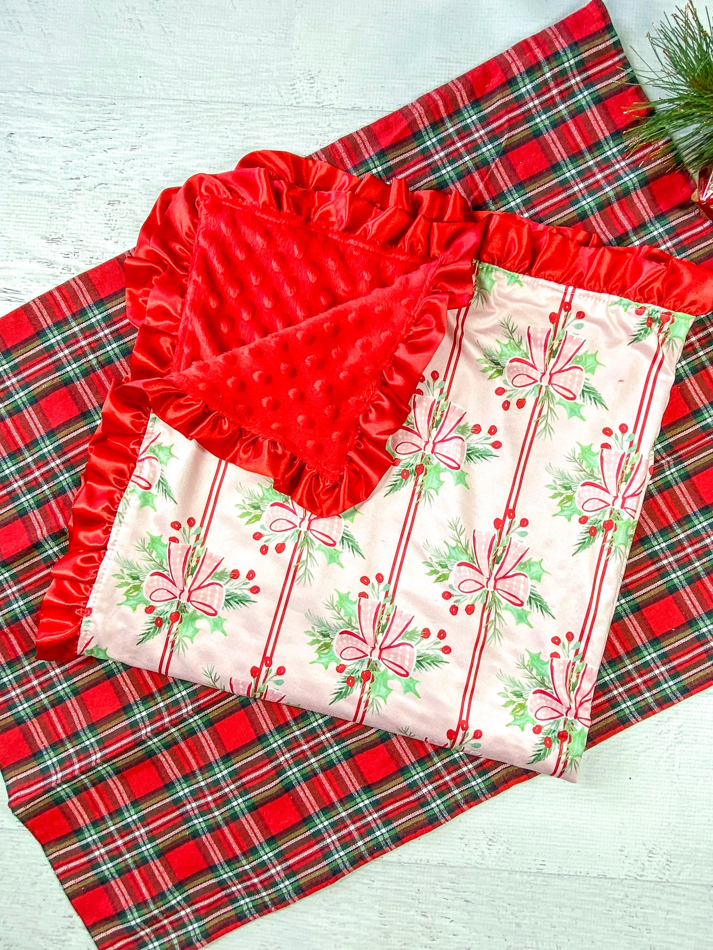 Holly Bows & Stripes Baby Blanket