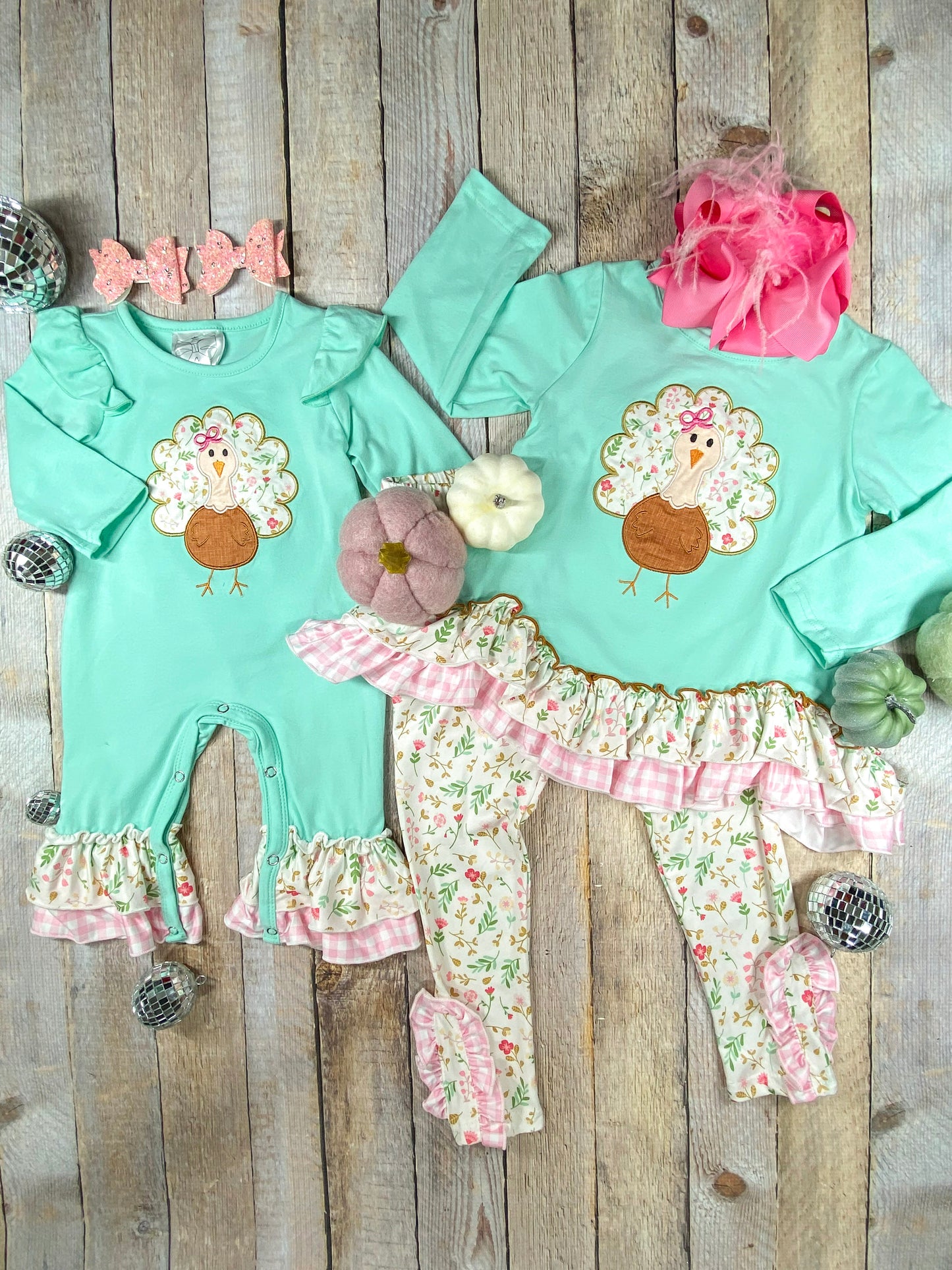 Floral Turkey Leggings Set with matching infant onesie