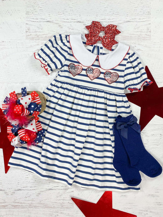 Red White & Blue American Sequin Hearts & Stripes Dress - Alternative view