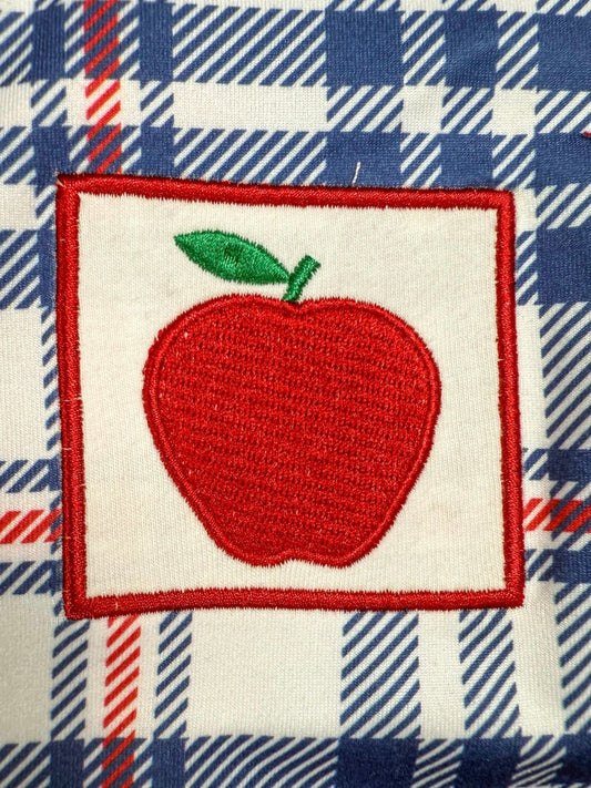 close up photo of the apple embroidery - Alternative view