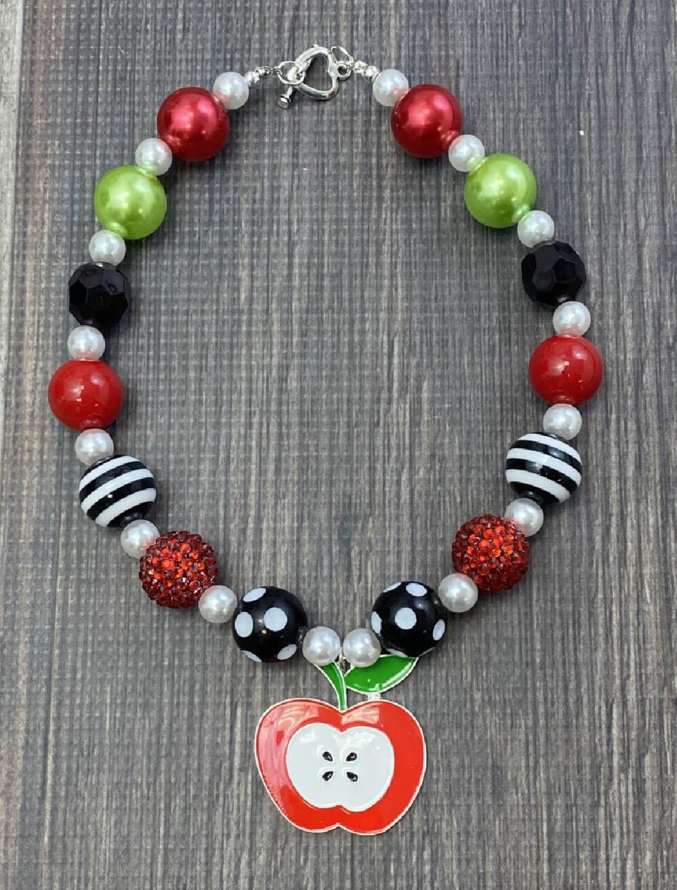 Apple Slice Pendant Chunky Bead Necklace