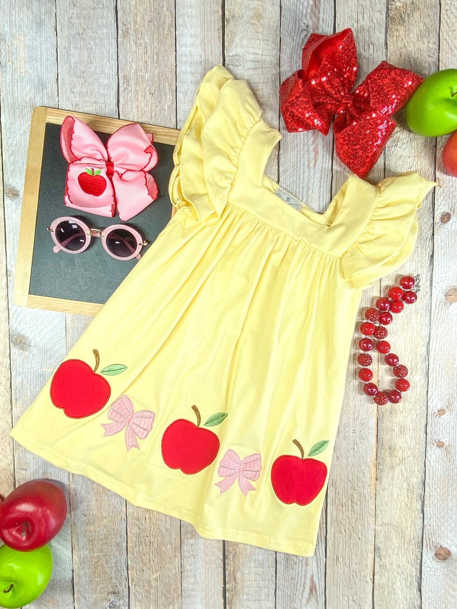 Apples & Bows Yellow Dress