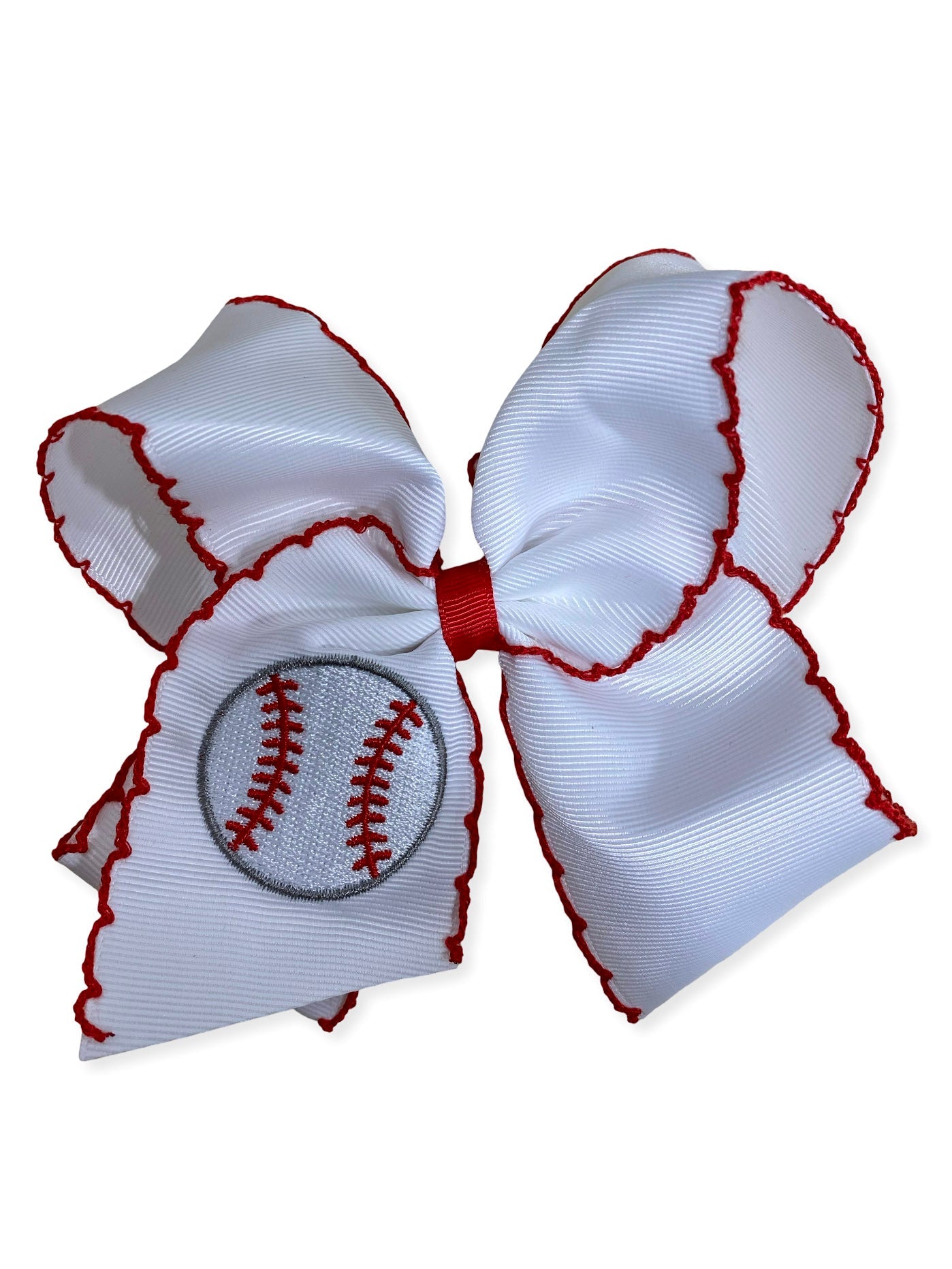red and white baseball embroidered headband on a white background