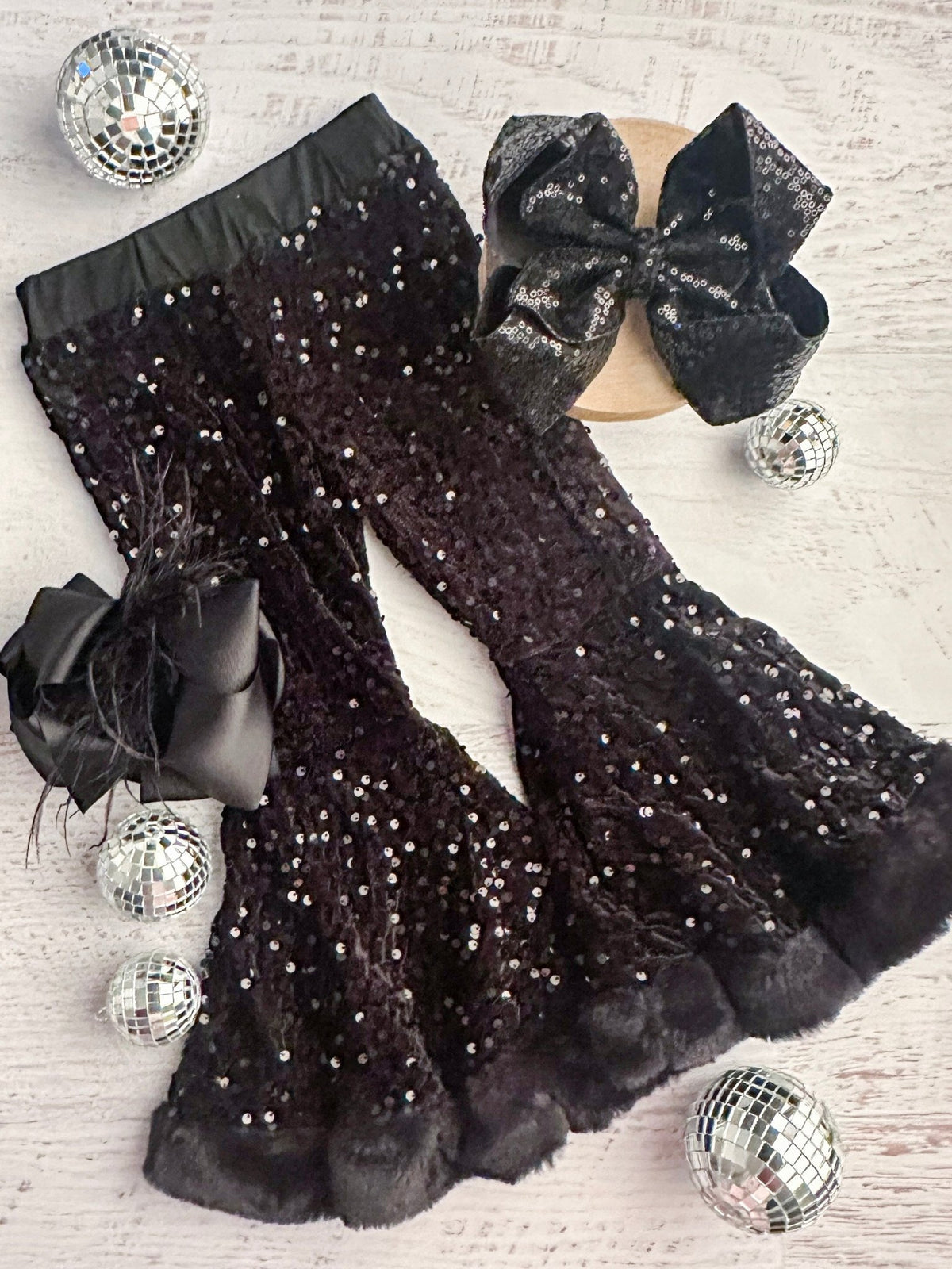 Girls black sequin bell bottom pants