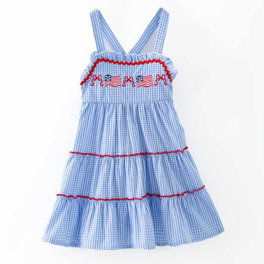 Smocked Flag Gingham Tiered Dress on a white background - Alternative view
