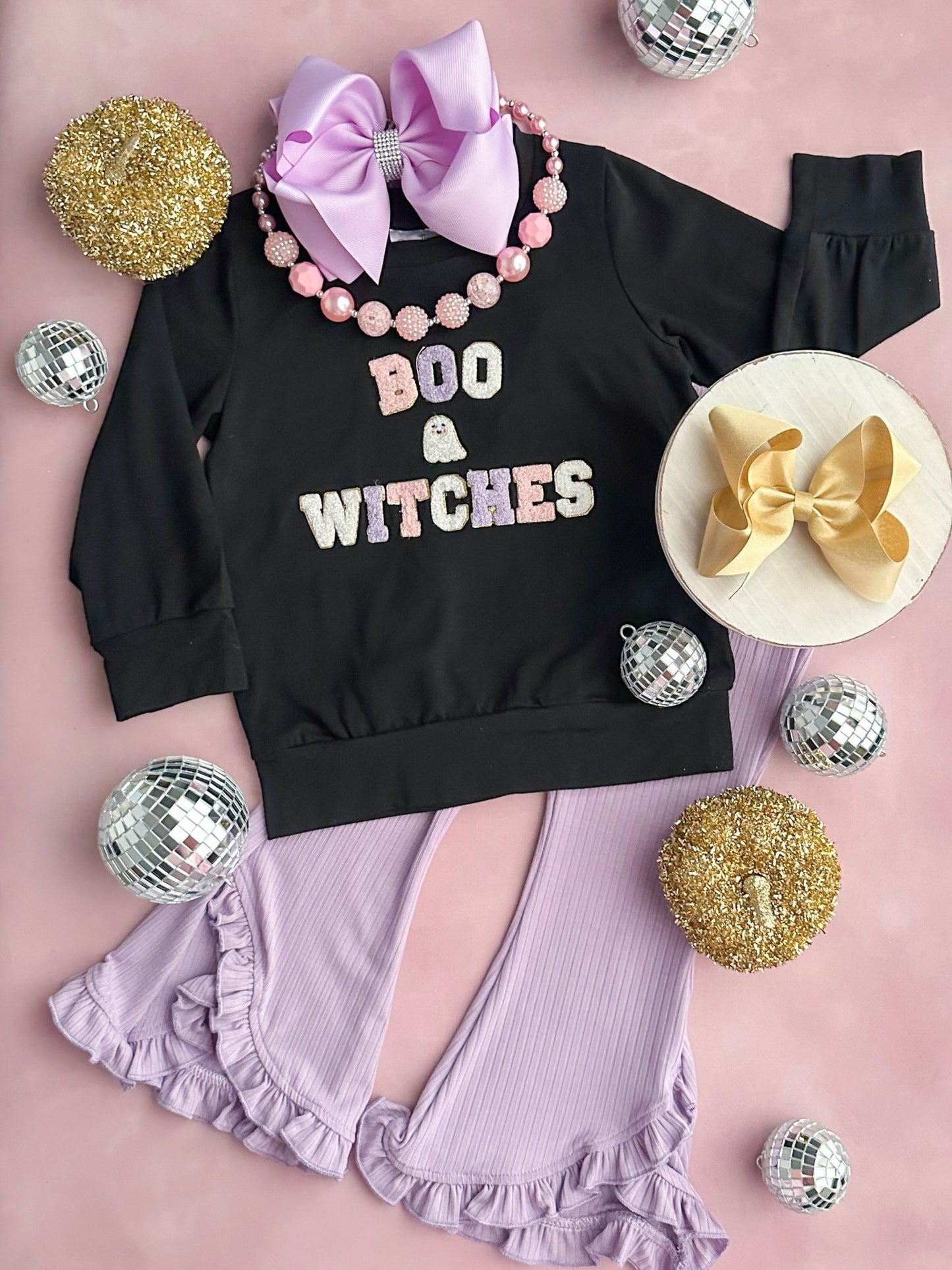 BOO & Witches Purple Ruffled Bell Bottoms Set