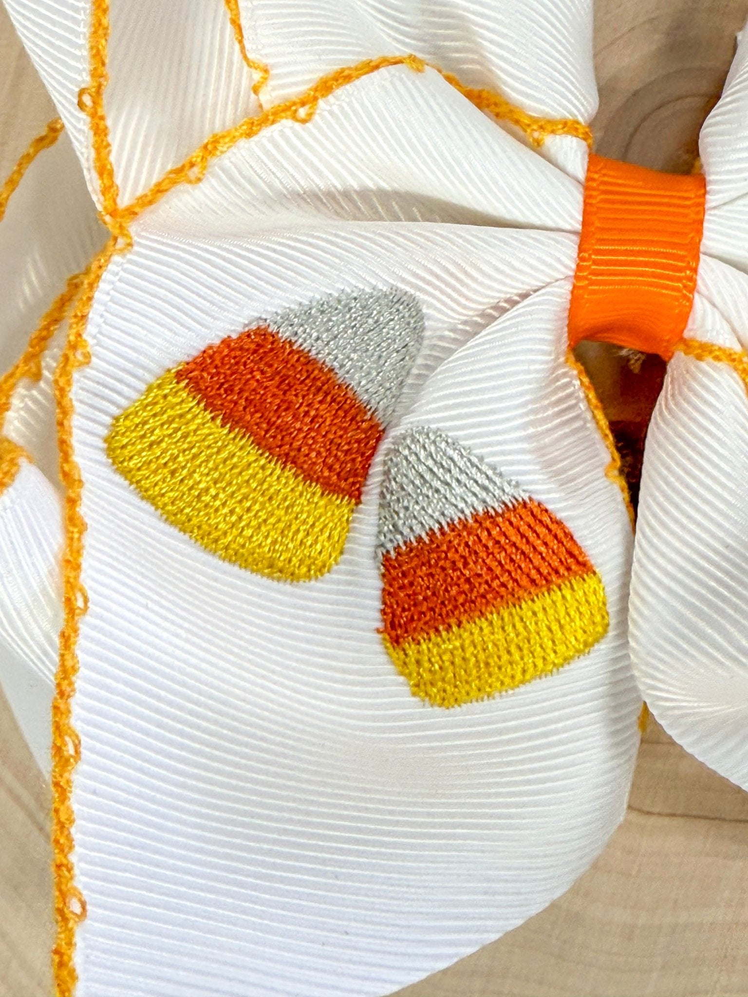 close up of candy corn embroidery