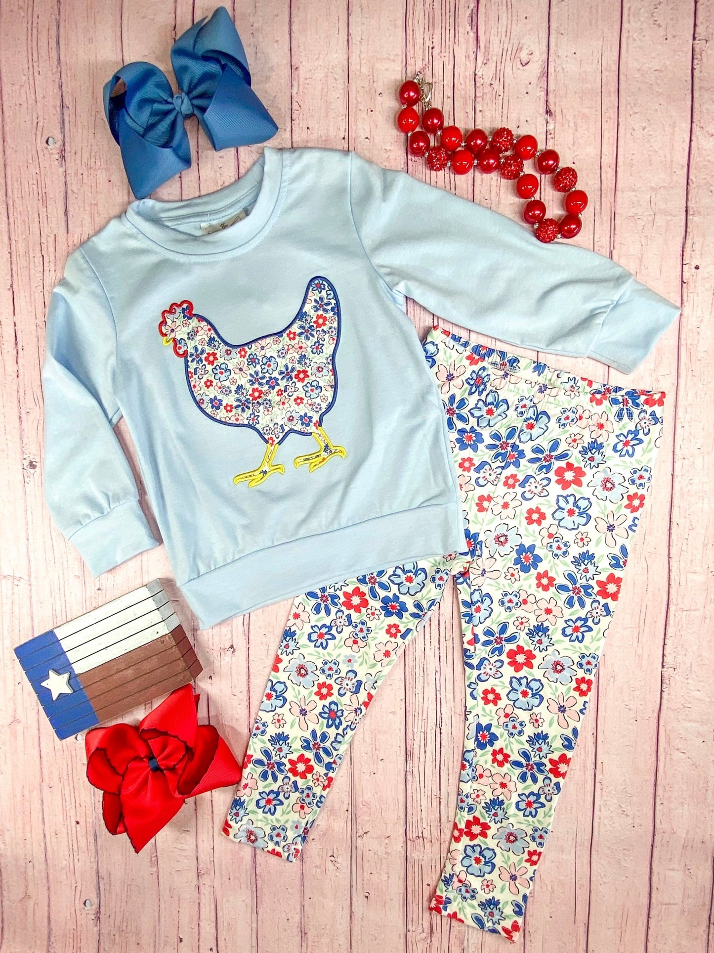 Chicken Applique & Floral Leggings Set