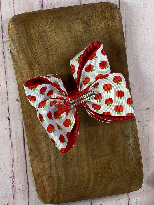 Back of Classic Double Layer Apple Hair Bow showing alligator clip - Alternative view