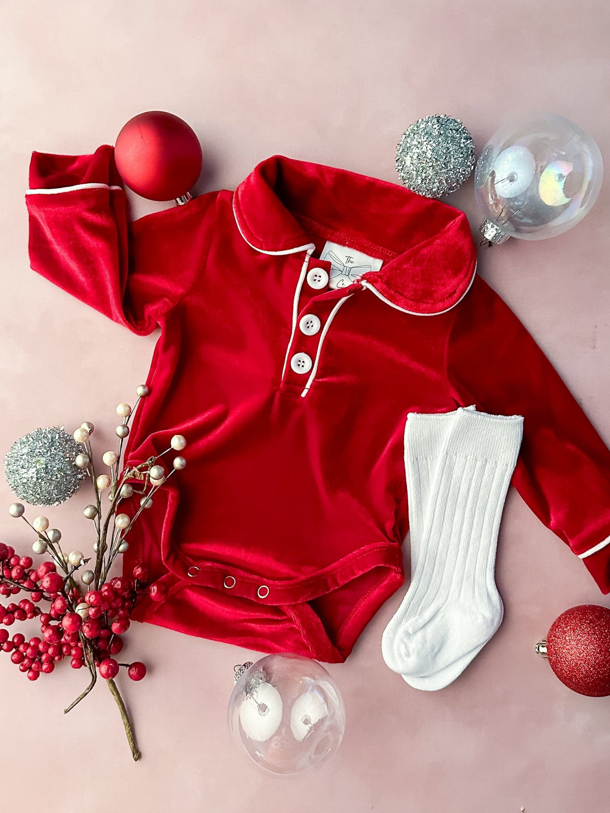 Red velvet Christmas onesie pajamas for baby boys