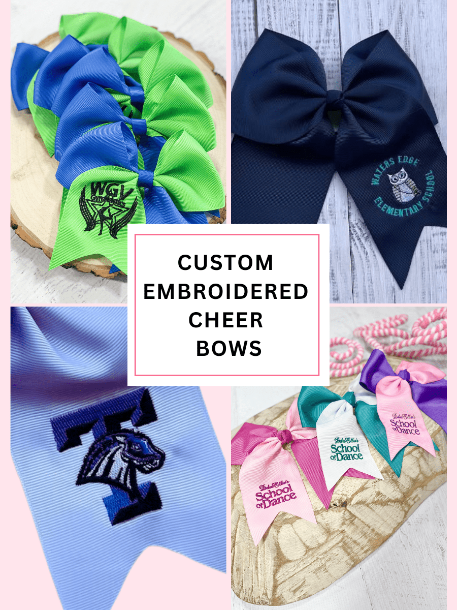 Custom Embroidered Cheer bows - dance team hair bows