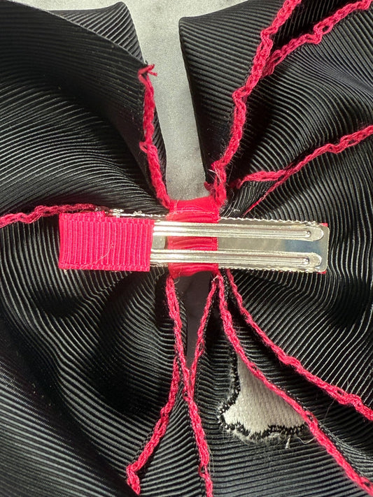 Back of cute ghost embroidered moonstitch hair bow showing alligator clip - Alternative view