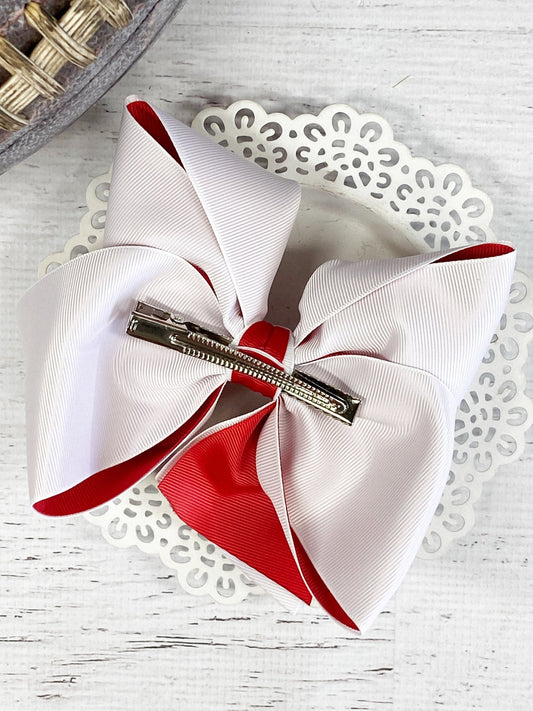 Back of the Double Layer Bay Area Broncos Hair Bow - Alternative view