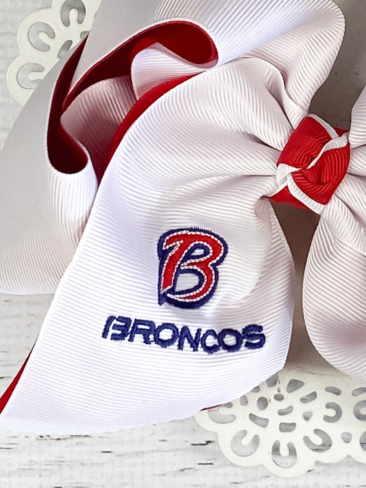 Close up Double Layer Bay Area Broncos Hair Bow