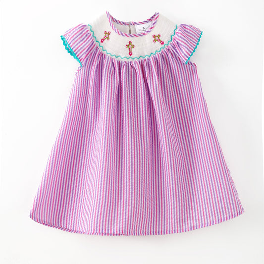Holy Trinity Pink Striped Dress girls boutique outfit set from The Hair Bow Company - Alternative view